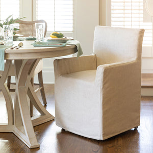 Slip Covered Linen Arm Dining Chair