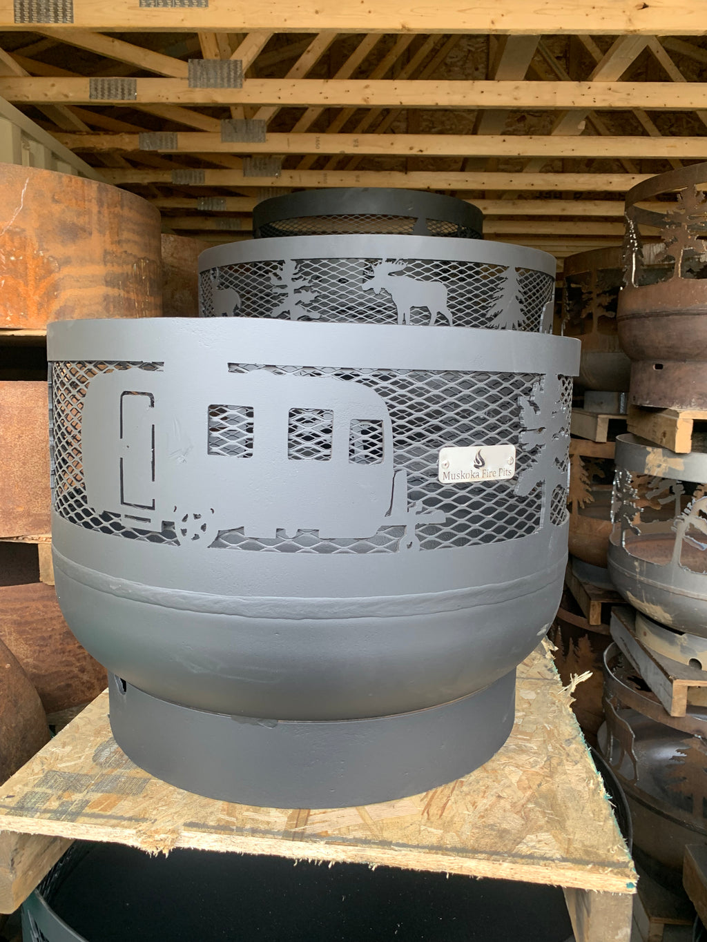 Standard Size Carved Fire Pit- The Happy Camper