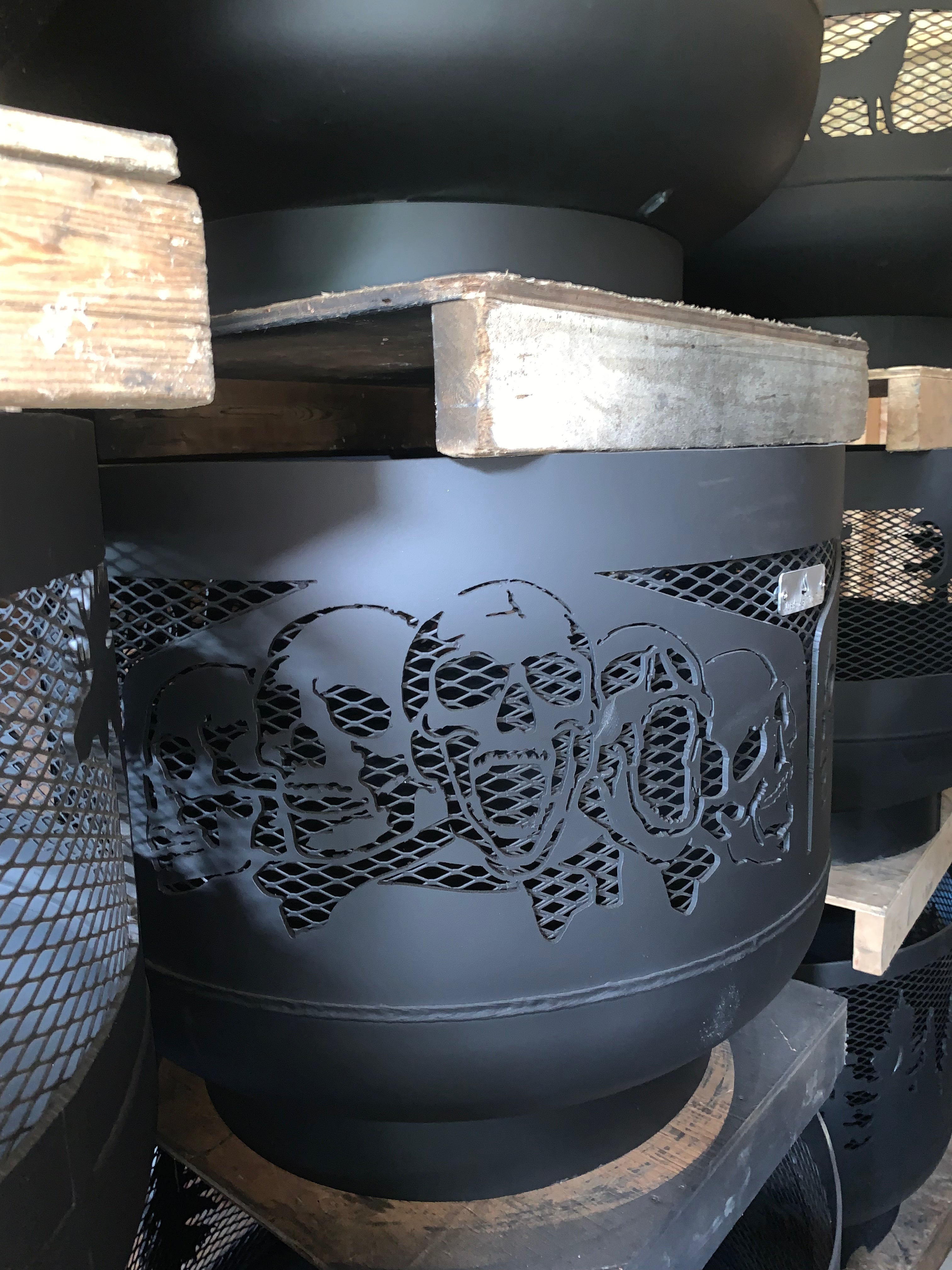 Standard Size Carved Fire Pit - Skulls