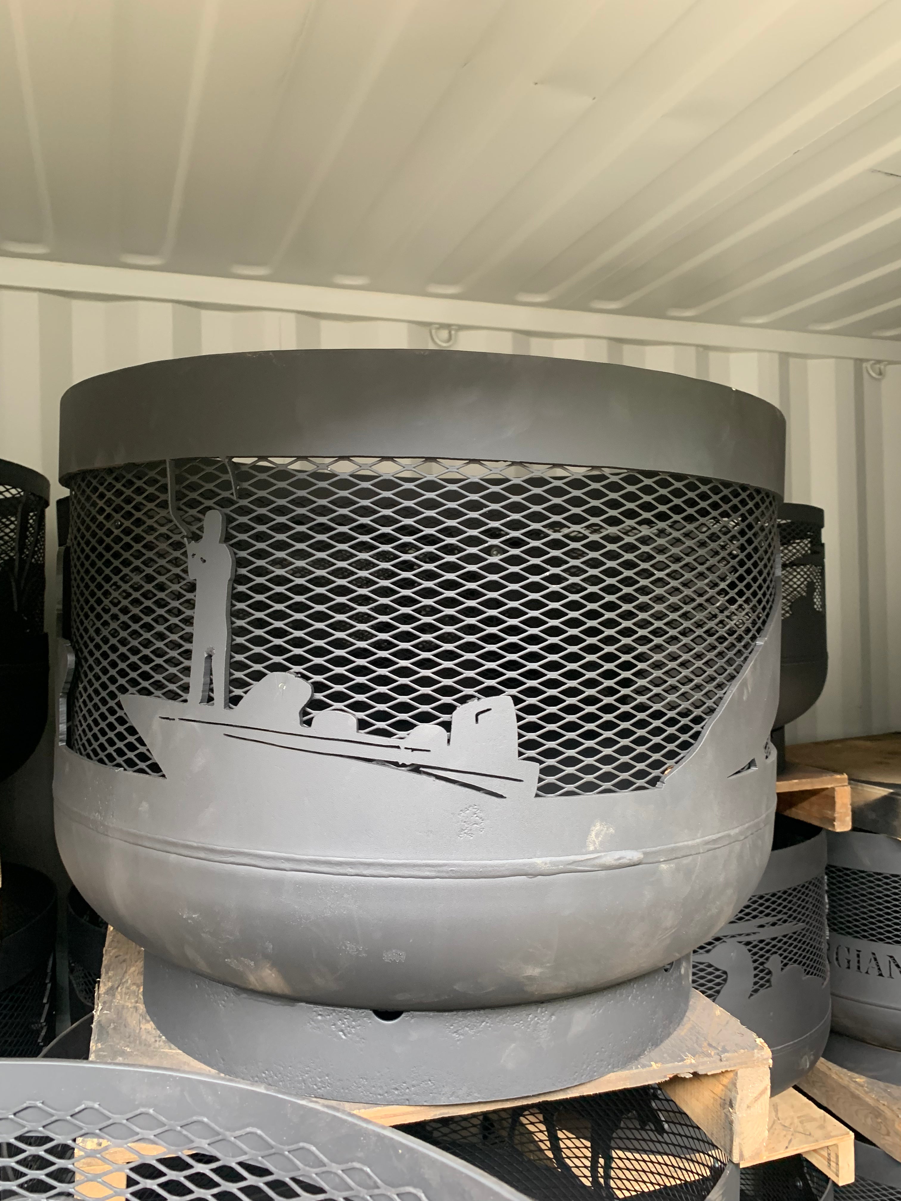 Standard Size Carved Fire Pit - Fishing