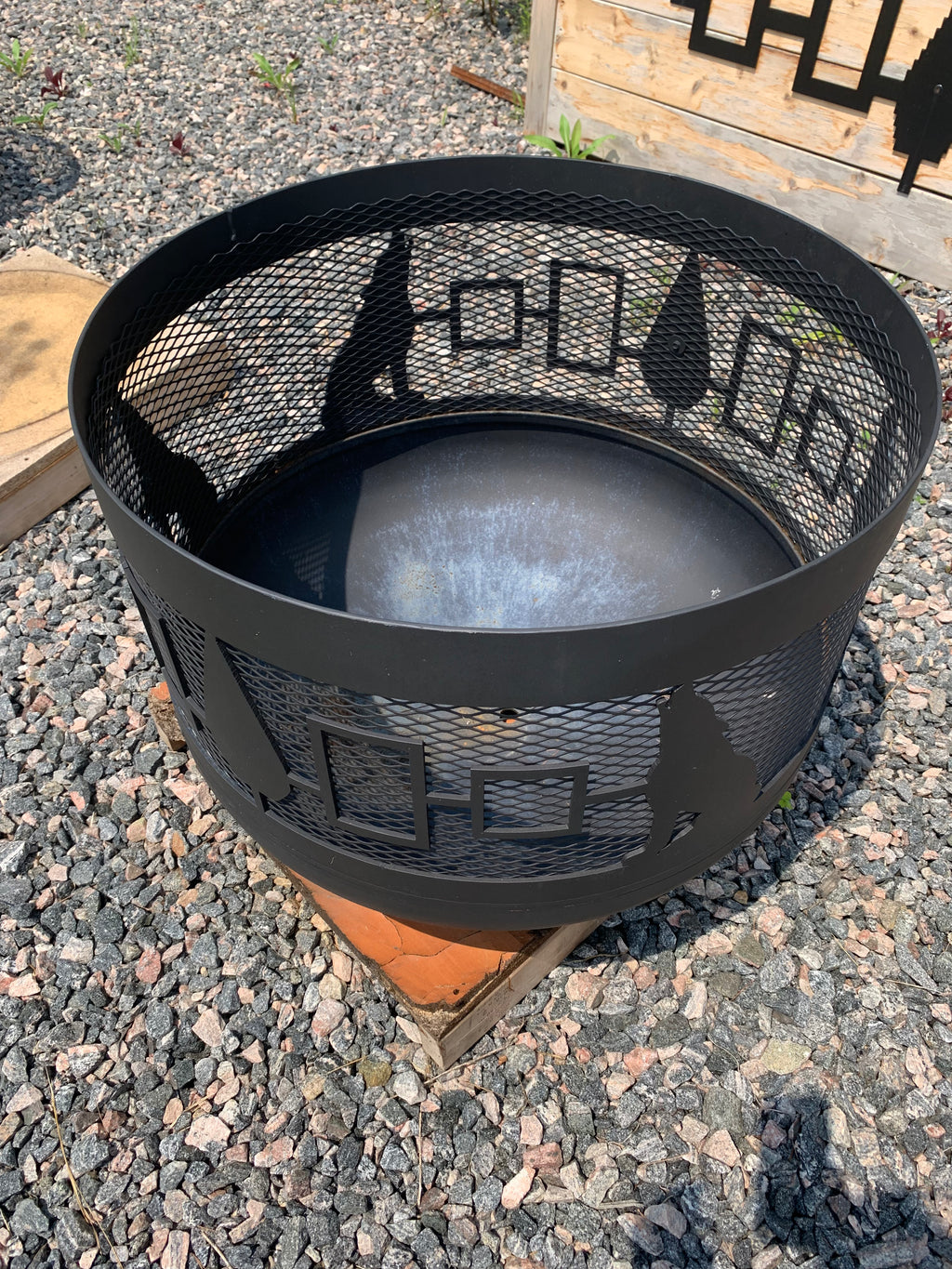 Standard Size Carved Fire Pit - Hiawatha Wolves