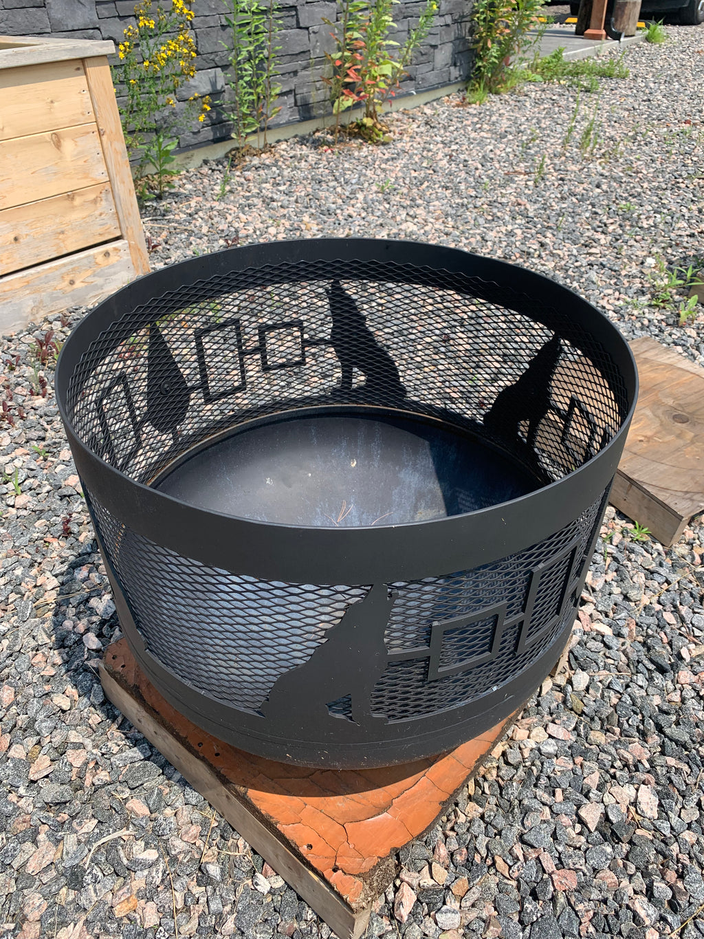 Standard Size Carved Fire Pit - Hiawatha Wolves