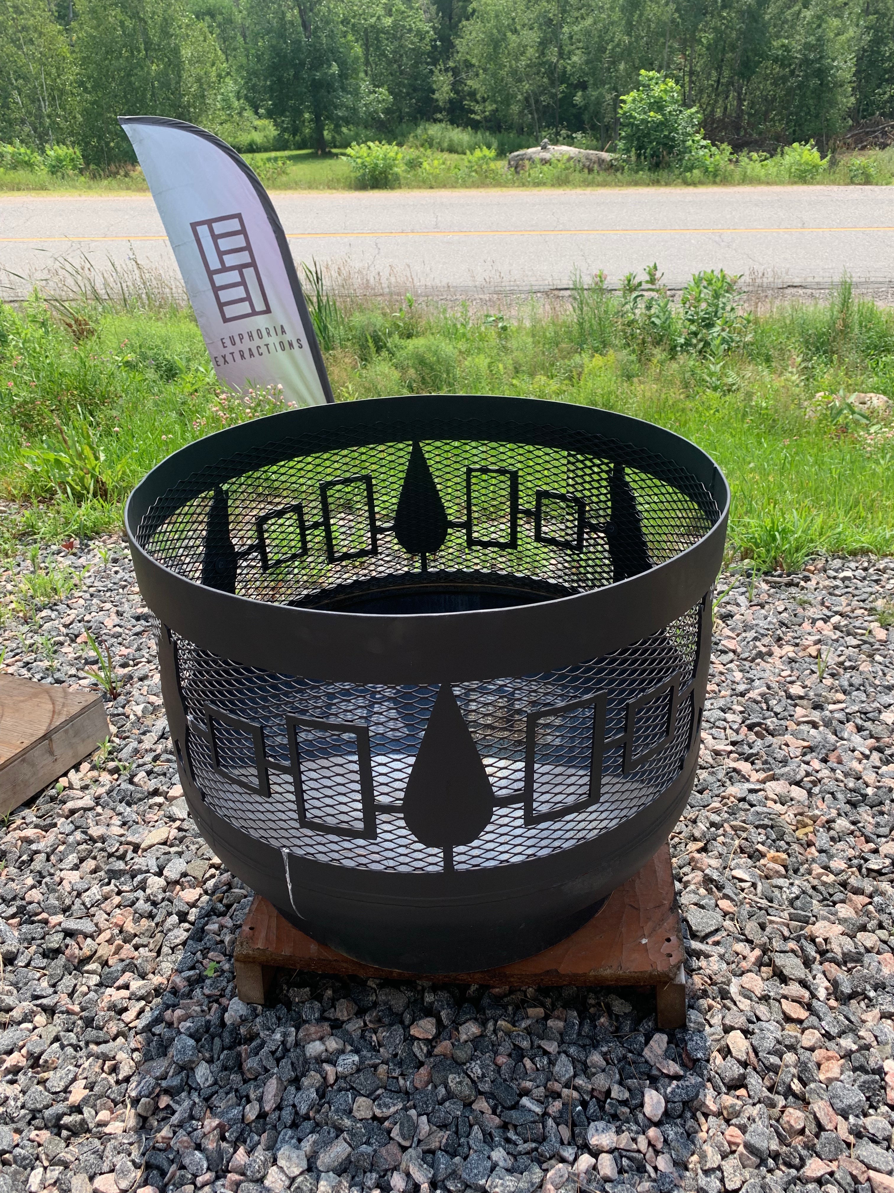 Standard Size Carved Fire Pit - Hiawatha Wolves