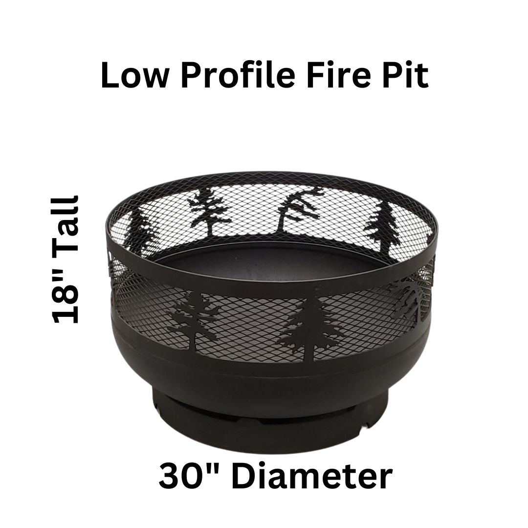 Low Profile Carved Fire Pit - Windswept Trees