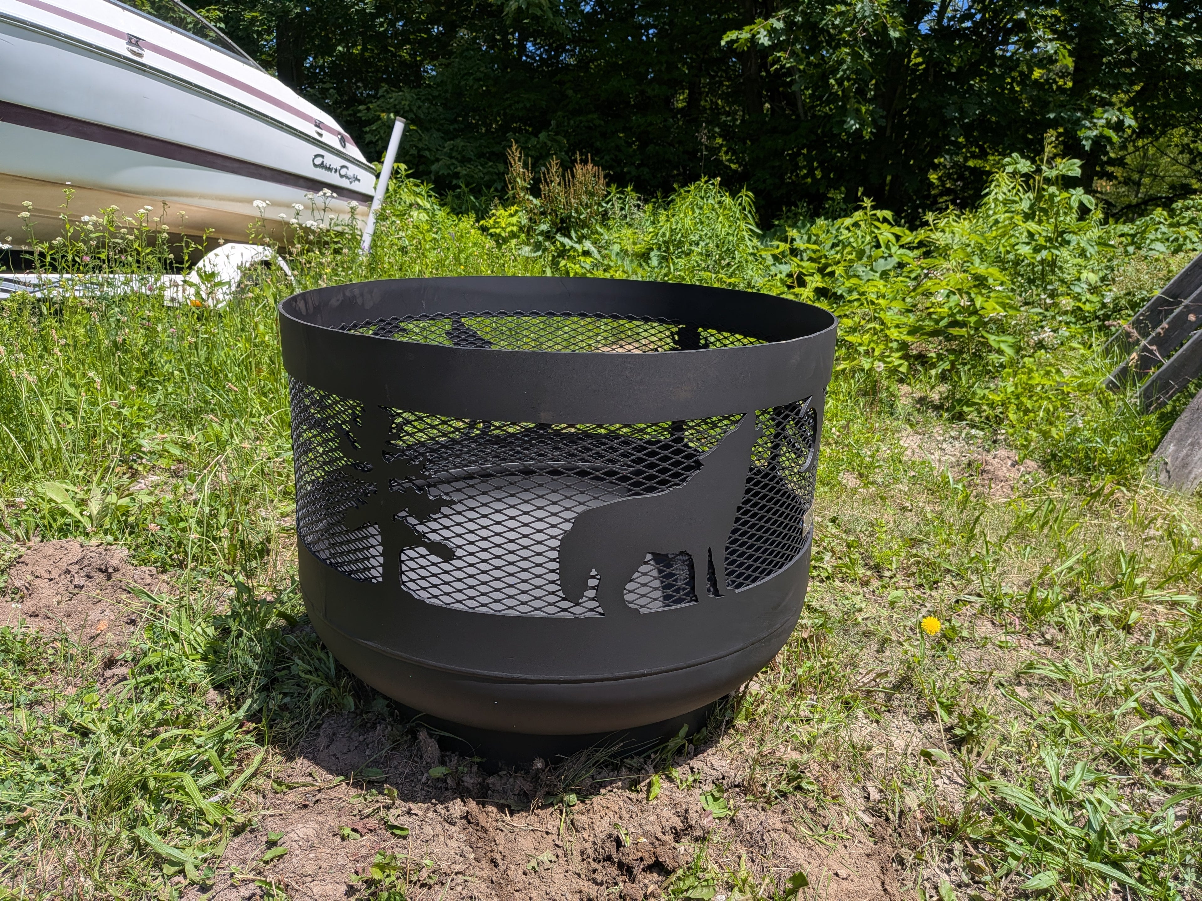 Standard Size Carved Fire Pit - Wild Life 5